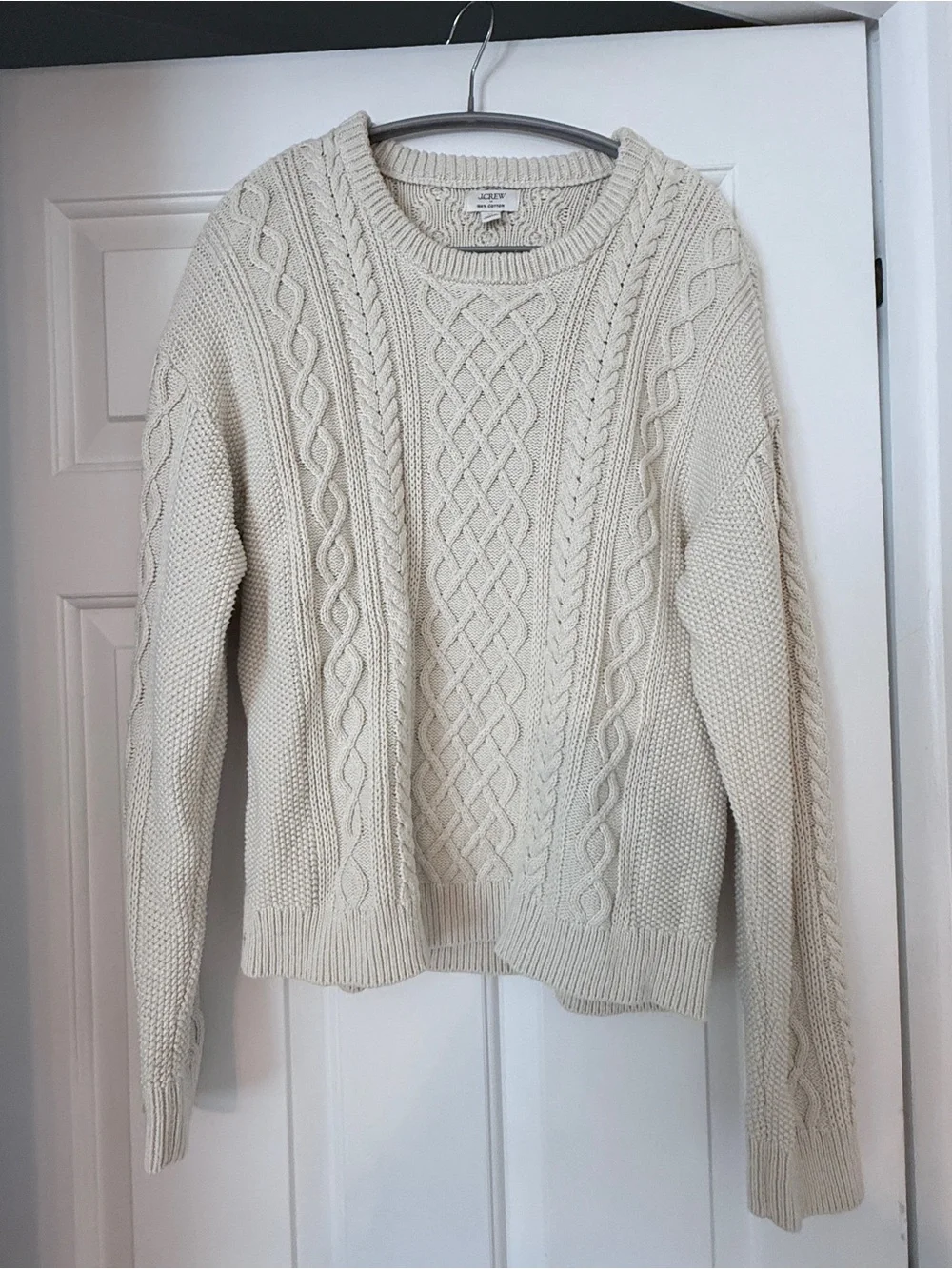 J. Crew Cream Cable Knit Crewneck Sweater